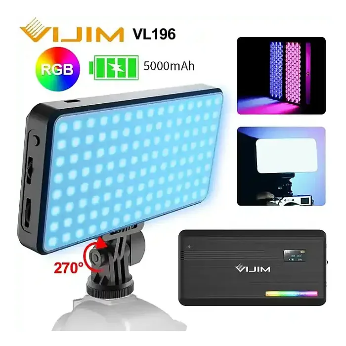 Ulanzi VIJIM VL196 RGB LED Video Light with Adjustable Stand, 2500K-9000K Full Color 20 Lighting Effect Modes Ultra Bright Lighting with Soft Light Board and Honeycomb Frame